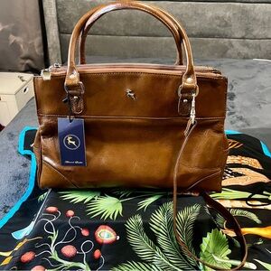 New Ashwood Leather Tan Cognac Top Handle Satchel Tote Work School Travel Bag A4